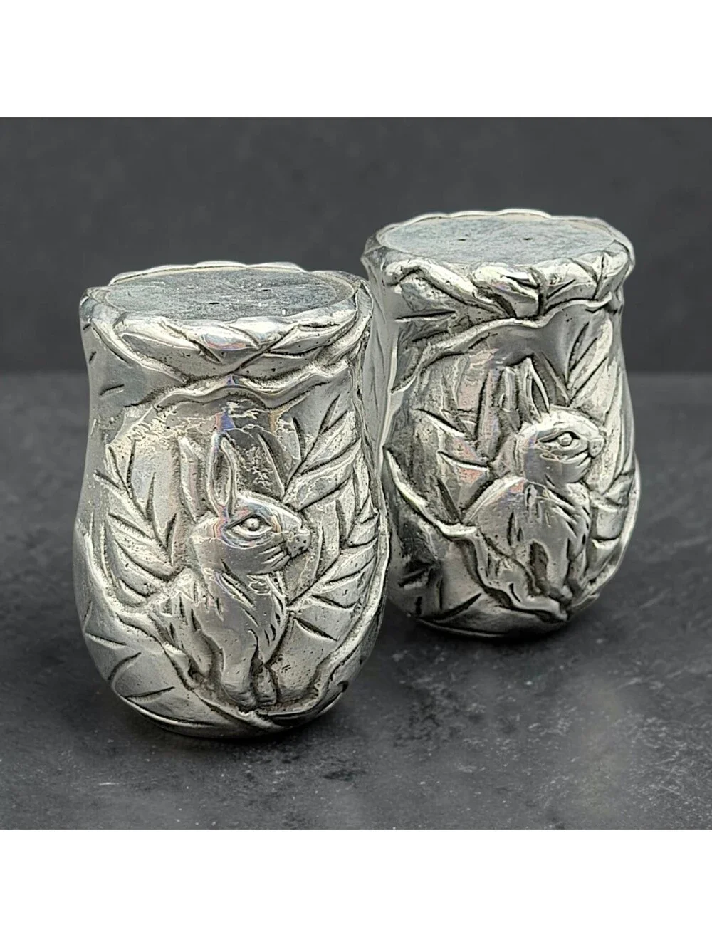 Vintage CRK 1991 Rabbit Salt & Pepper Shakers Silver Tone Bunny Pair